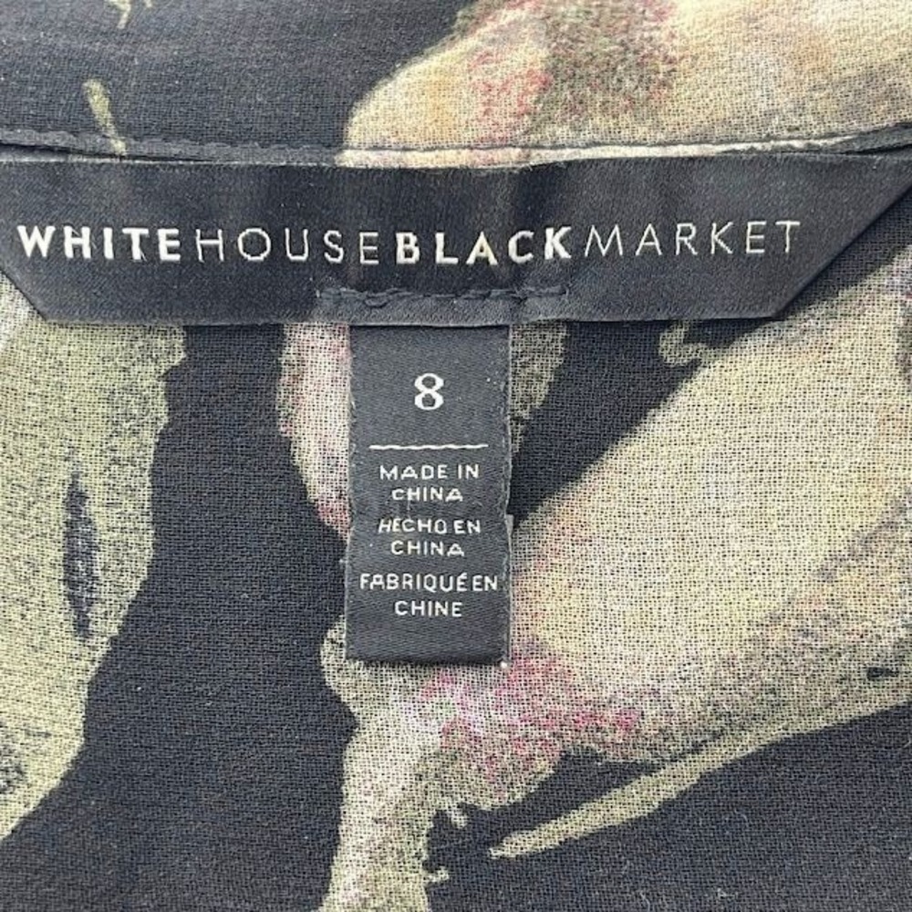 White‎ House Black Market Black Sheer Lace Floral Blouse Bell Sleeve Size 8 - Picture 6 of 8